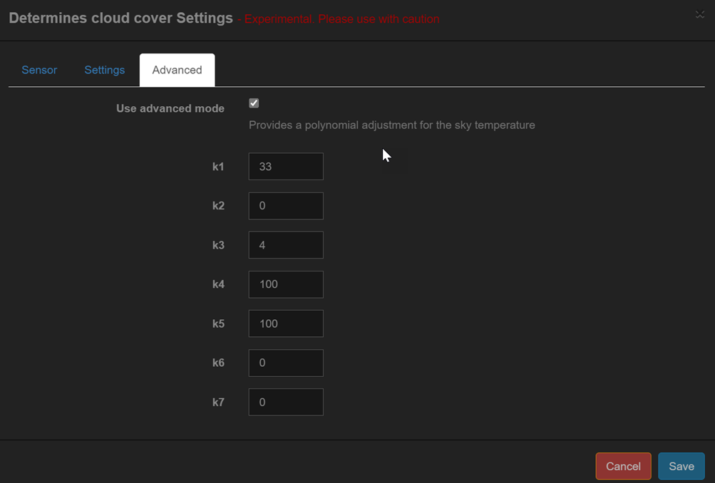 Cloud Cover Settings